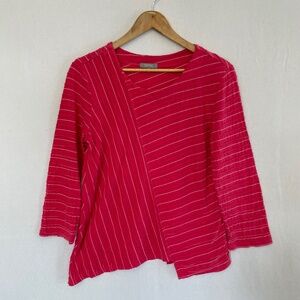 HABITAT Womens Size Small Asymmetrical Hem Pink & White Striped Top 100% Cotton
